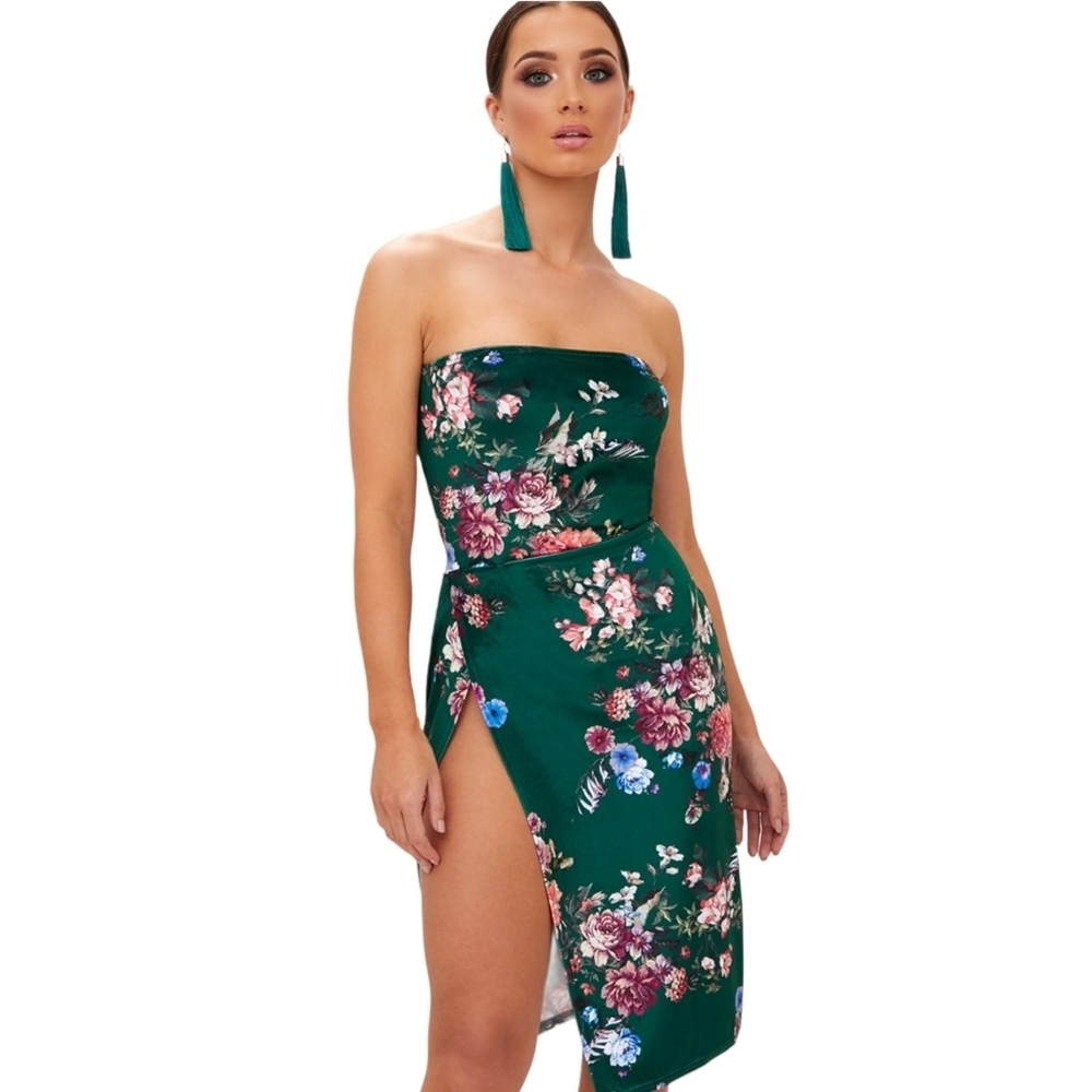 Green Floral Side Split Dress From Pretty Little…
